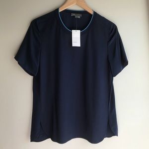 NWT Vince Navy Knit & Woven Split Hem Top Blouse
